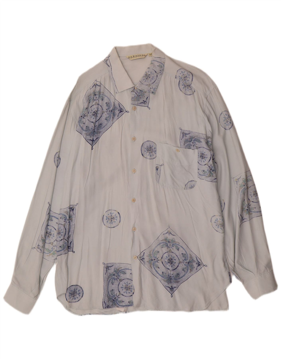 Camisa masculina VINTAGE XL azul viscose geométrica