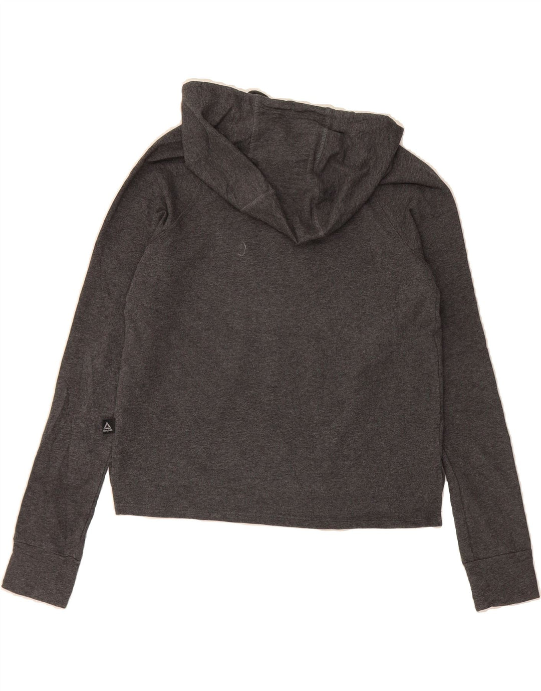 REEBOK Womens Graphic Hoodie Jumper UK 10 Small Grey Cotton Vintage Reebok and Second-Hand Reebok from Messina Hembry 