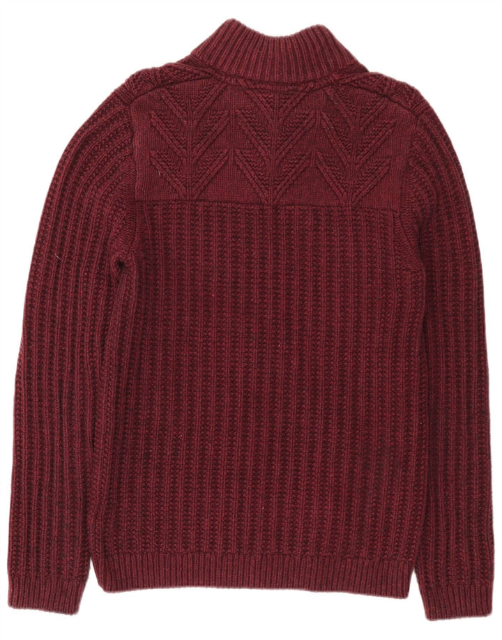 Suéter masculino Ted Baker com gola redonda e botão, tamanho 3, algodão médio borgonha