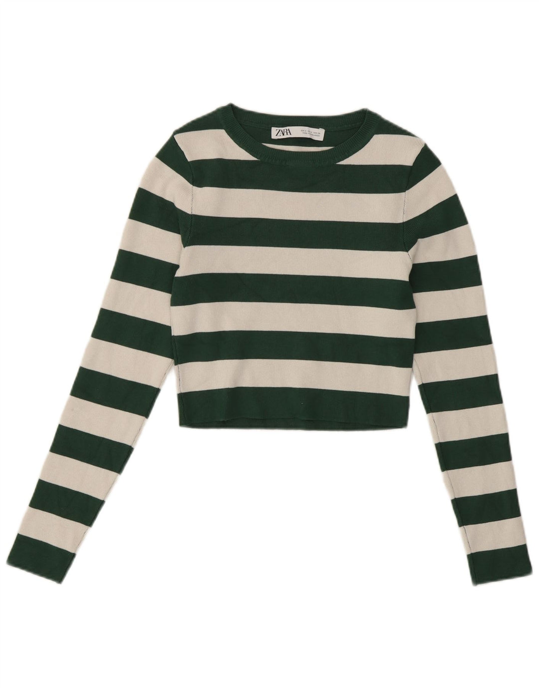 Top cropped feminino Zara manga comprida UK 12 viscose listrada verde médio