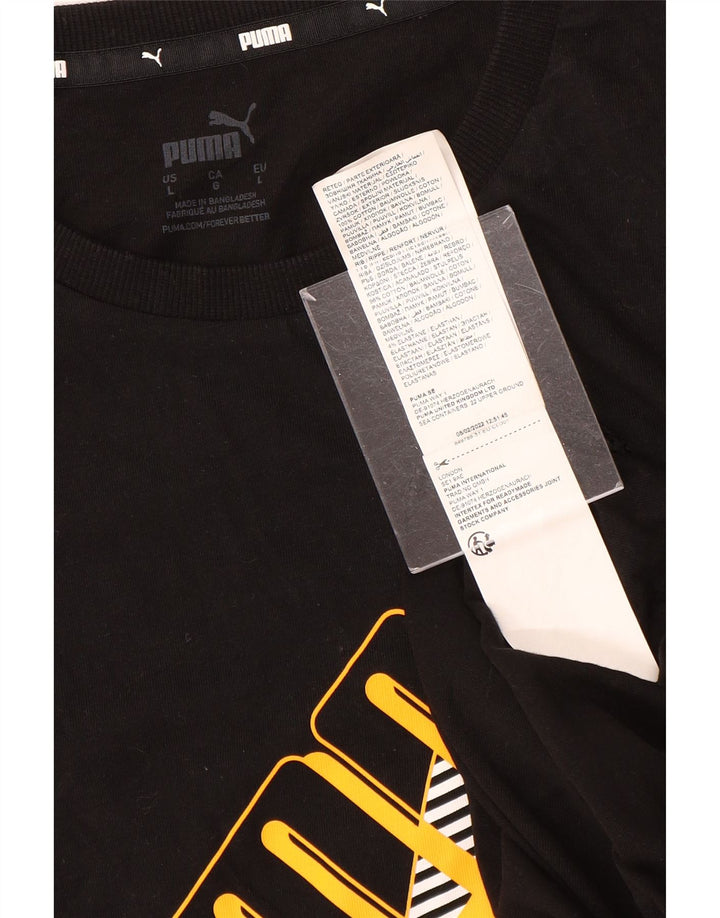 Puma Mens Graphic T-Shirt Top Grande Algodão Preto