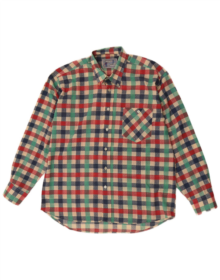 Camisa masculina vintage grande poliéster guingão multicolorido