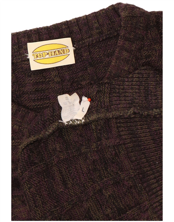Suéter masculino vintage com gola canoa grande lã marrom