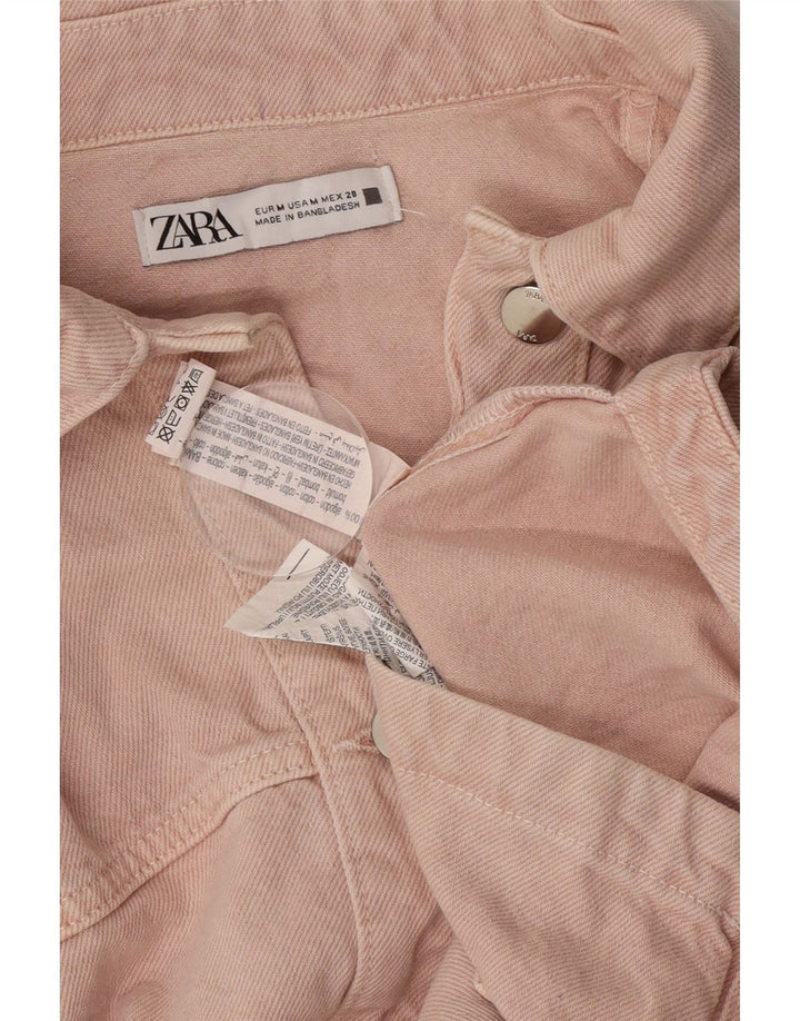 Jaqueta jeans oversized feminina Zara Reino Unido 14 algodão rosa médio