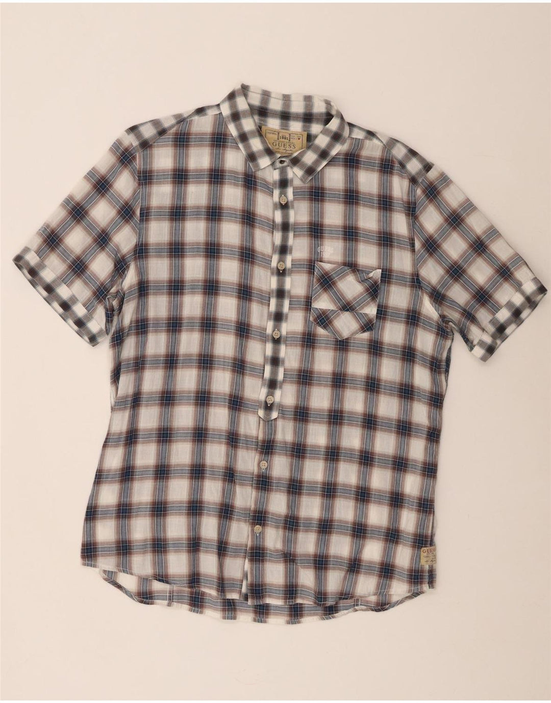 Camisa masculina de manga curta Guess XL cinza xadrez algodão