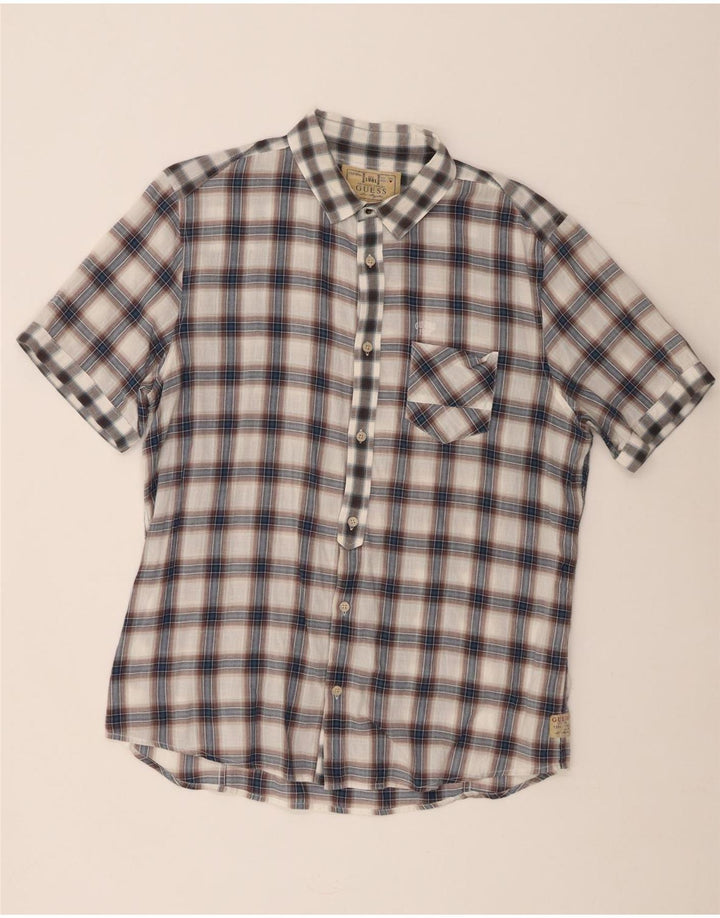 Camisa masculina de manga curta Guess XL cinza xadrez algodão