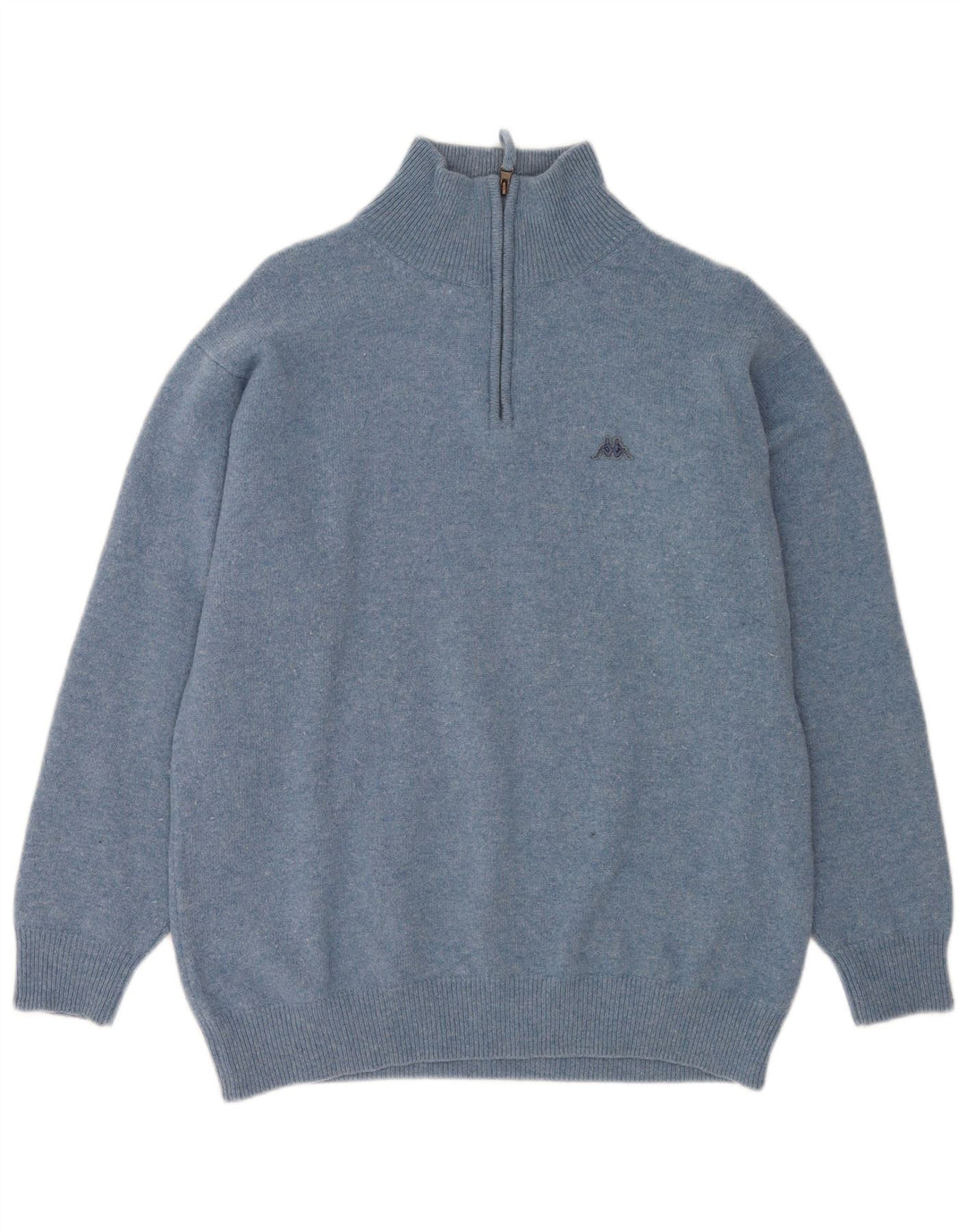 Suéter masculino Kappa com zíper e gola 2XL lã virgem manchada azul