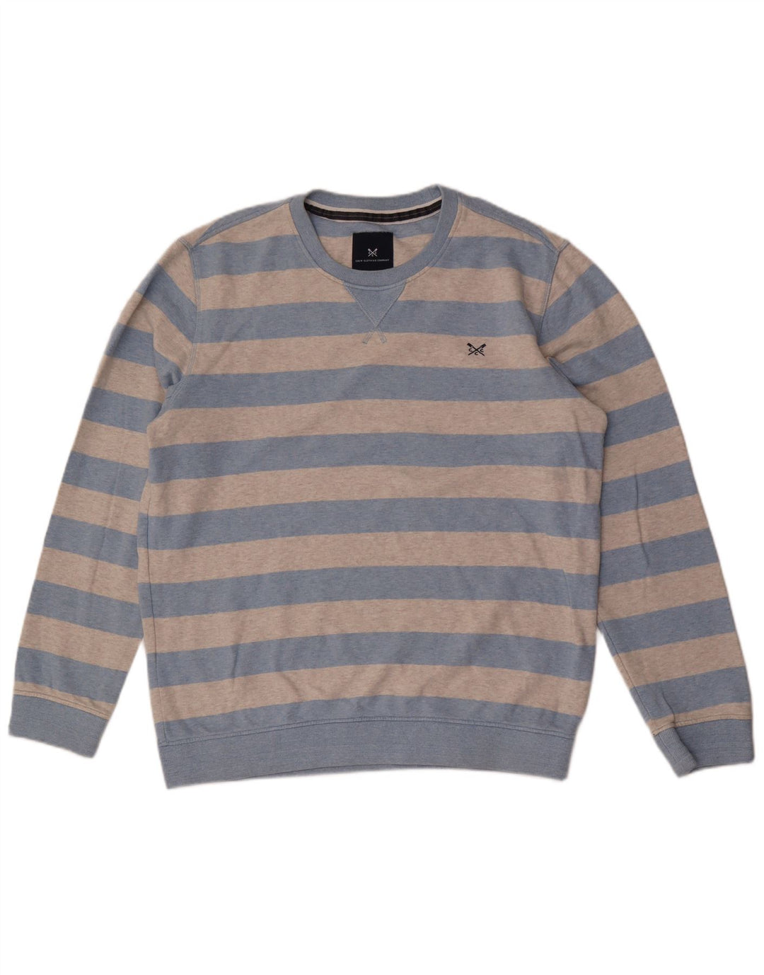 CREW CLOTHING Moletom masculino Jumper grande algodão listrado cinza
