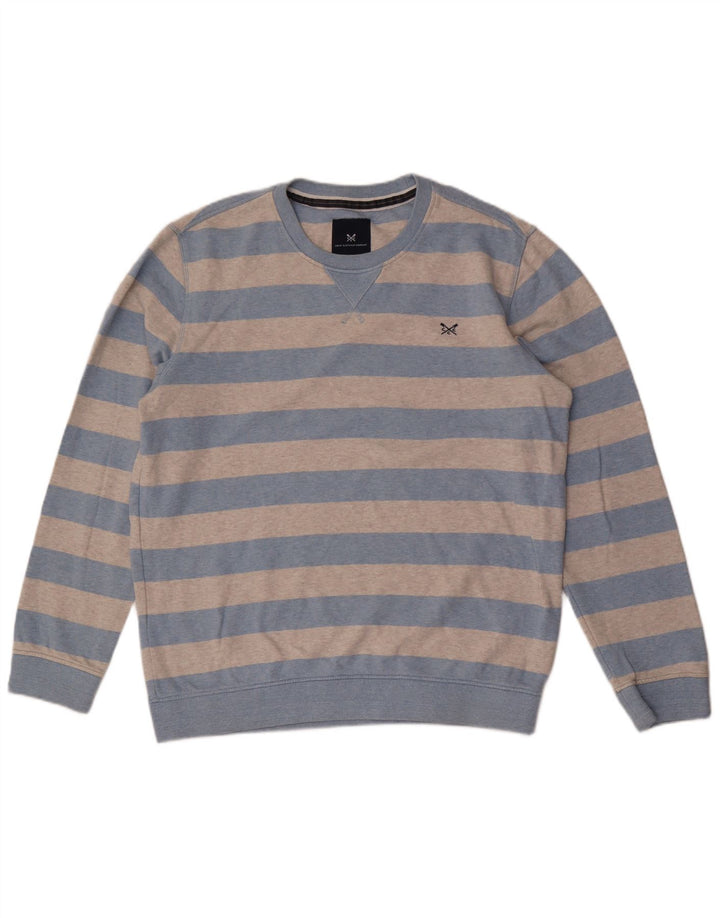 CREW CLOTHING Moletom masculino Jumper grande algodão listrado cinza