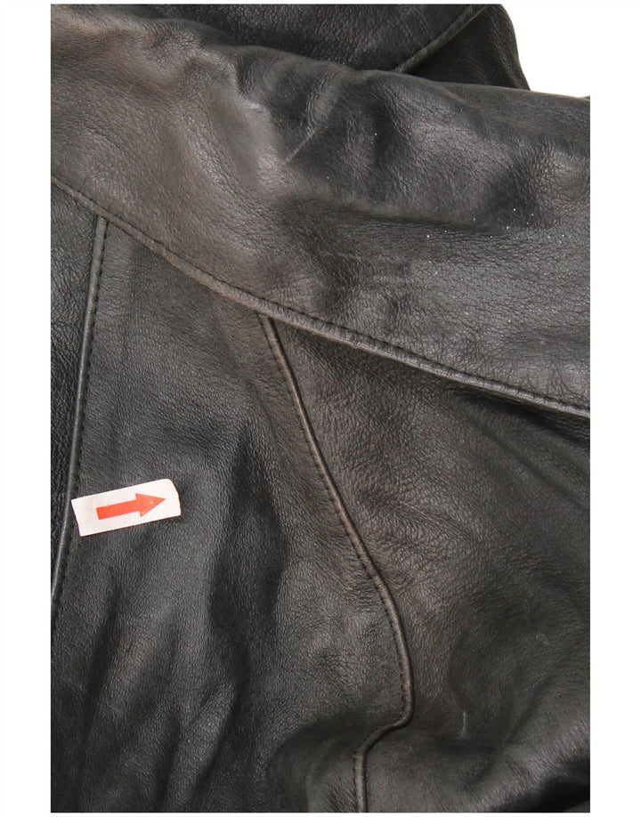 Jaqueta vintage feminina oversized com peito duplo IT 42 couro preto médio