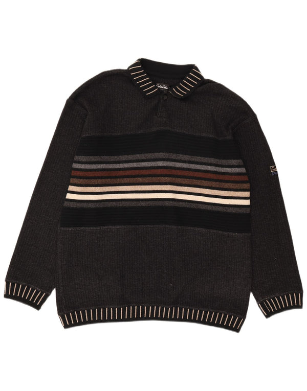Suéter masculino Carlo Colucci com gola polo e lã listrada cinza XL