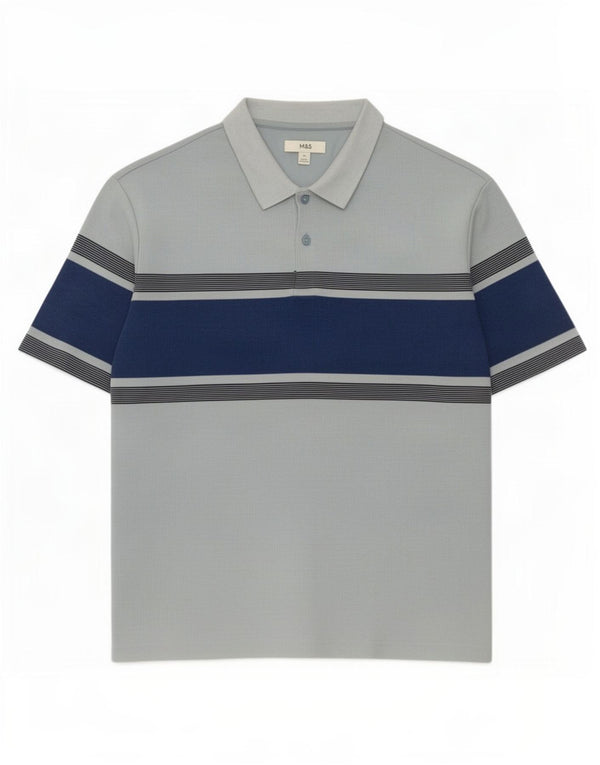 Camisa polo masculina Marks & Spencer 2XL algodão colorblock azul