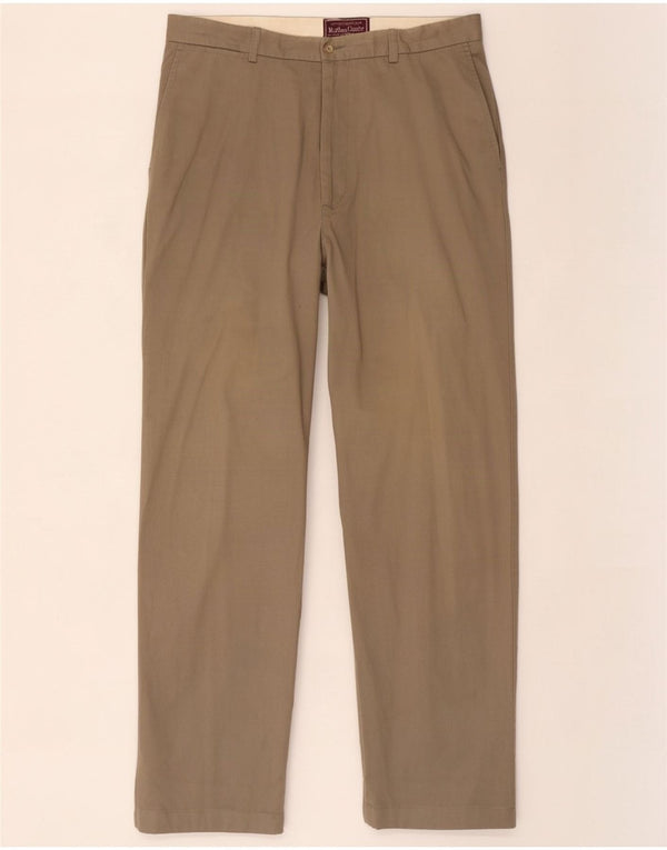 Calça chino reta masculina Marlboro Classics W38 L30 algodão bege