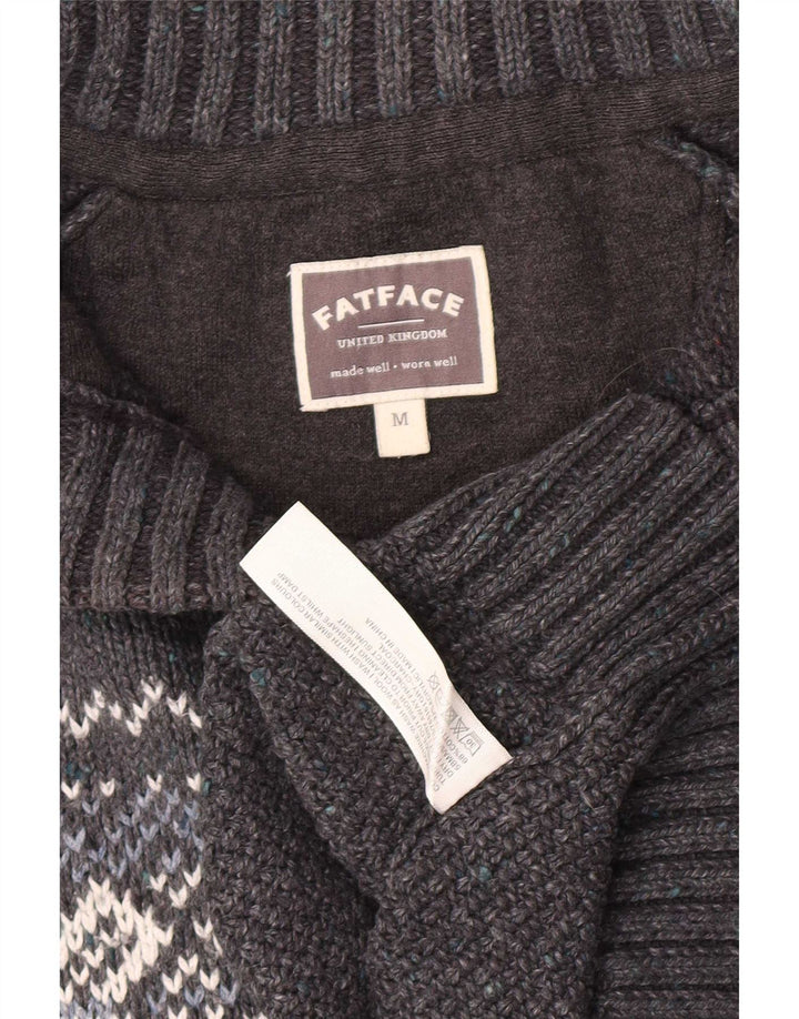 Suéter masculino Fat Face com gola redonda e botão cinza médio Fair Isle Classic