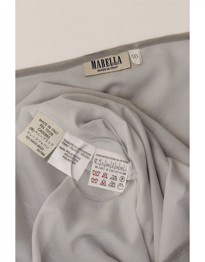 Blusa feminina transparente Marella UK 14 grande poliéster floral cinza