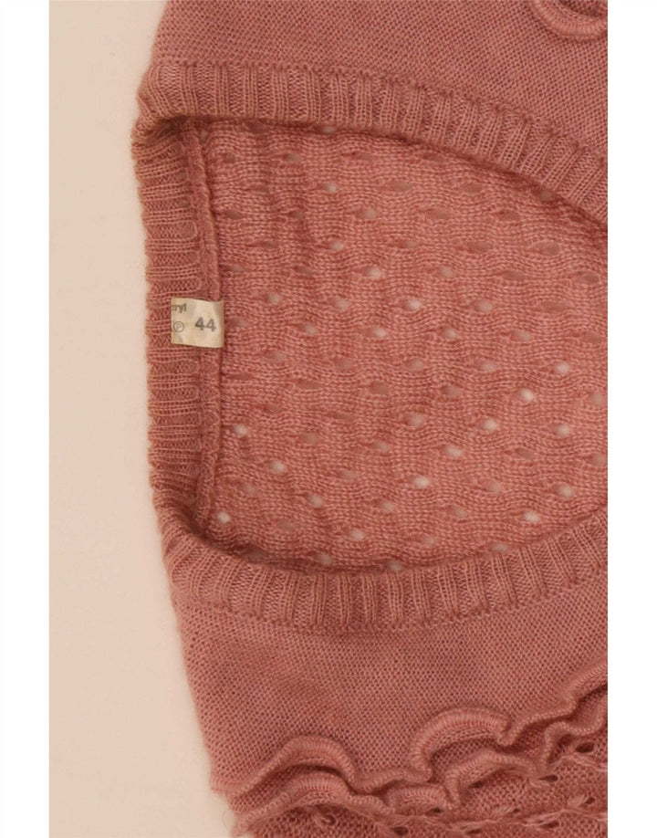 Suéter feminino vintage com babados na frente e decote em V IT 44 rosa médio