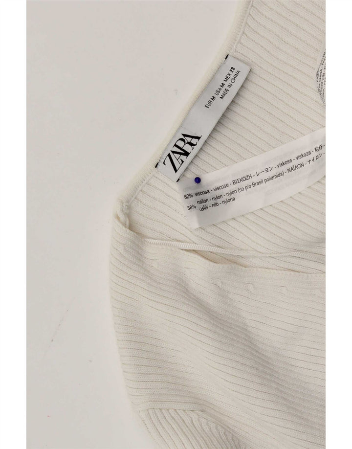 Suéter cardigã feminino Zara Reino Unido 12 viscose branca média