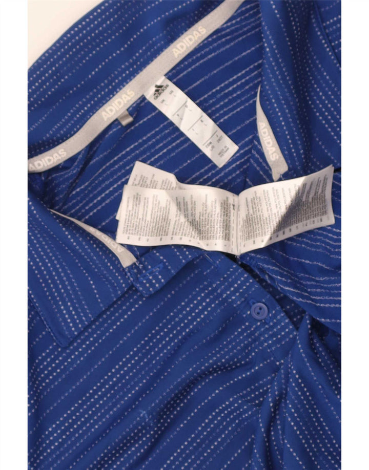 Camisa polo feminina Adidas de manga curta grande poliéster listrado azul
