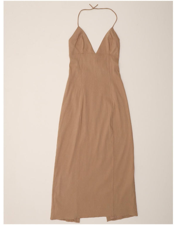 Vestido feminino Zara Halter UK 8 pequeno linho bege