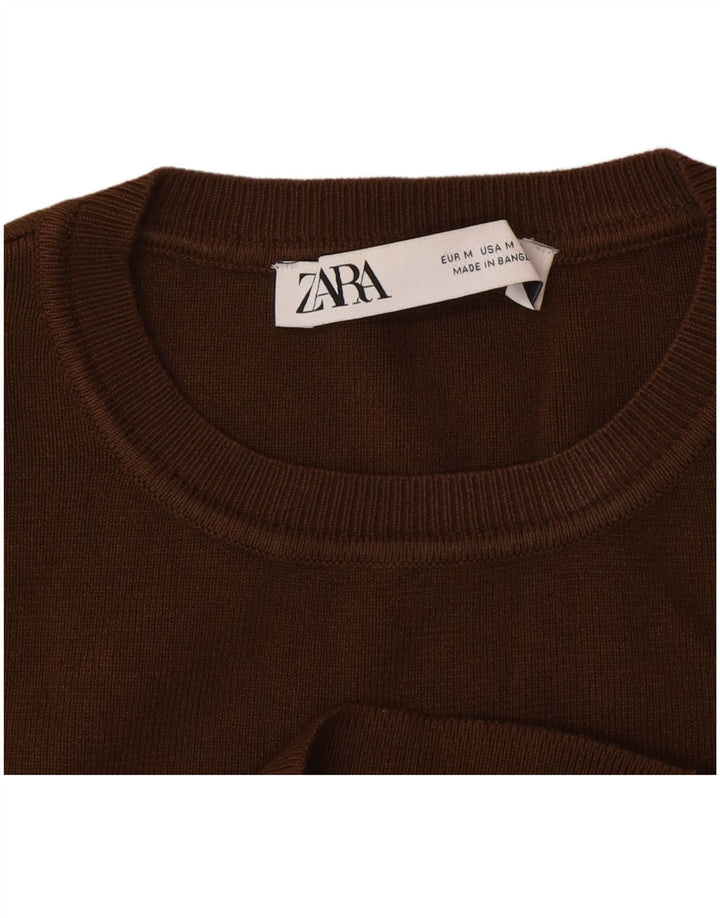 Zara Top curto sem mangas feminino UK 12 viscose marrom médio