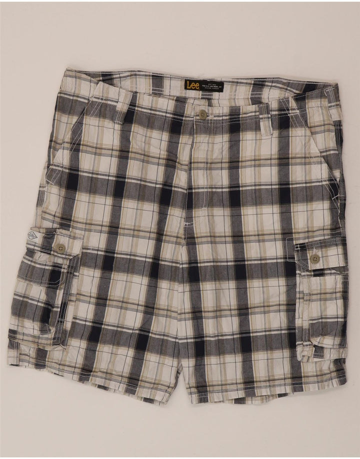 Lee Mens Cargo Shorts W40 XL Branco Xadrez Algodão