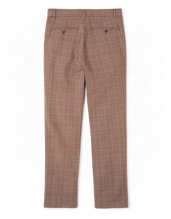 Tommy Hilfiger Calça Chino Masculina Reta W33 L34 Marrom Xadrez Algodão