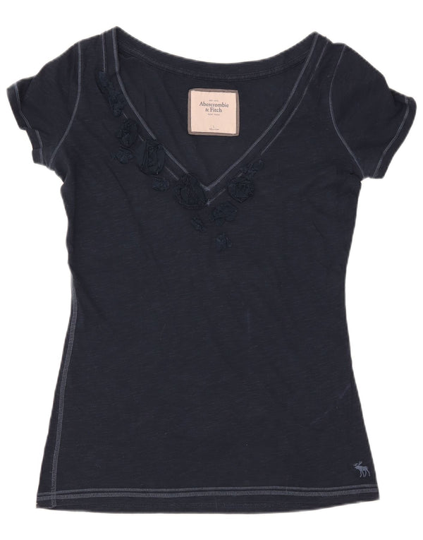 Camiseta feminina ABERCROMBIE & FITCH UK 16 grande azul marinho manchado