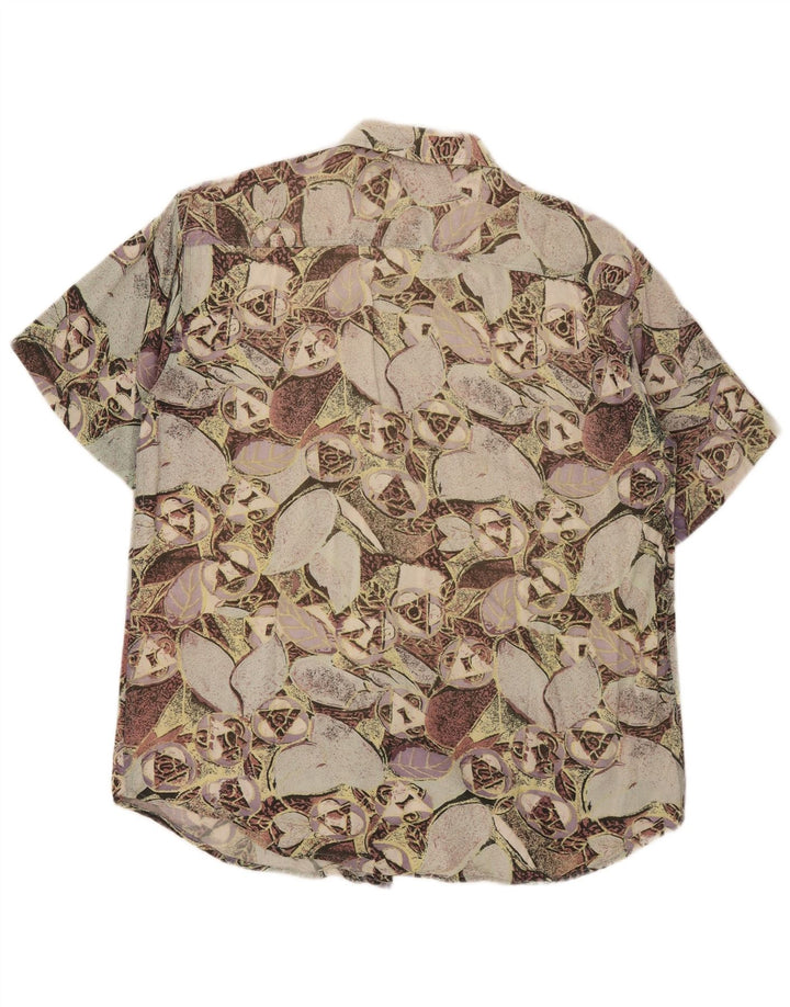 Camisa masculina vintage de manga curta média viscose floral multicolorida
