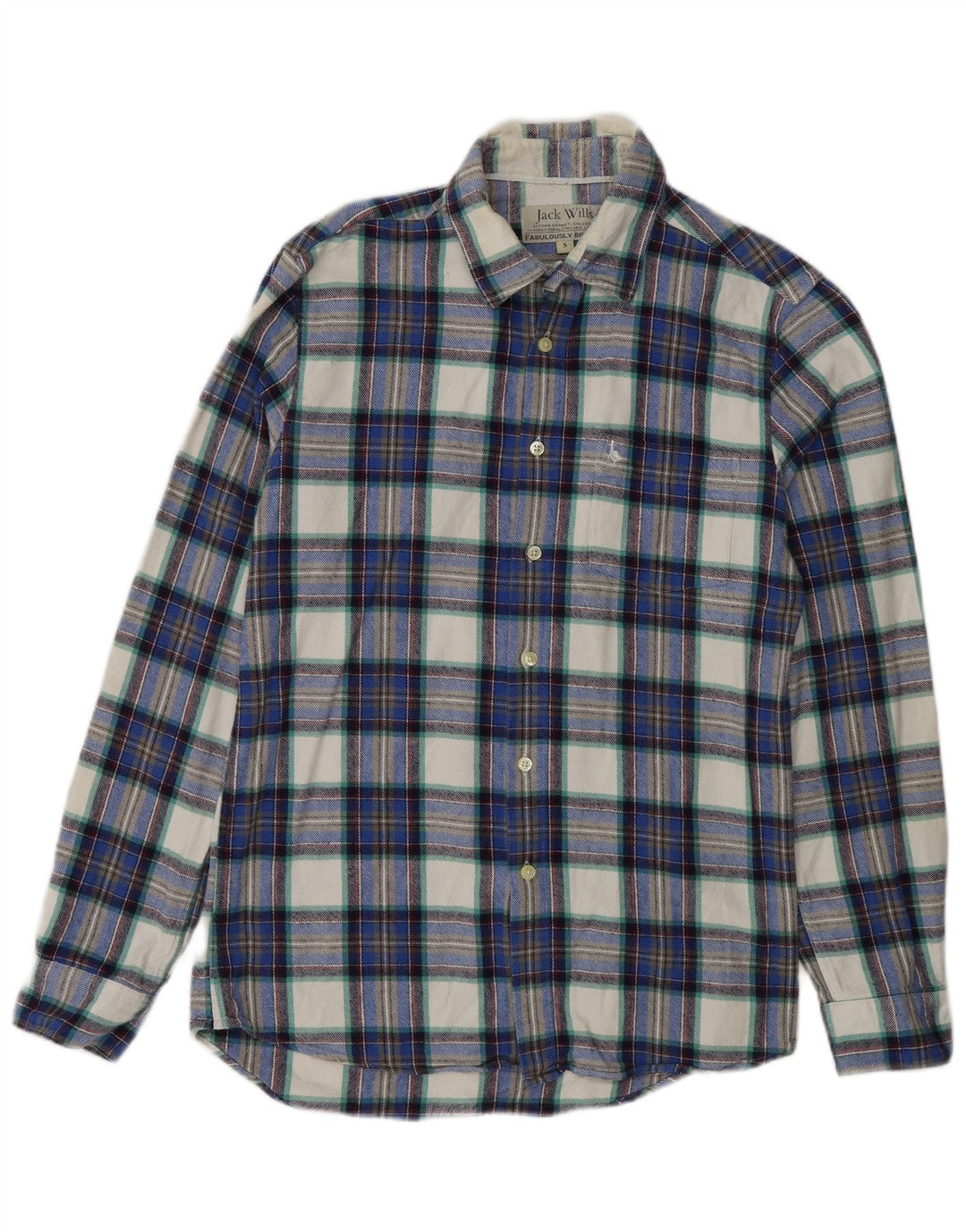 Camisa masculina de flanela Jack Wills pequena xadrez azul marinho de algodão