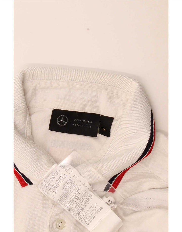 Camisa polo gráfica masculina vintage de algodão listrado branco médio