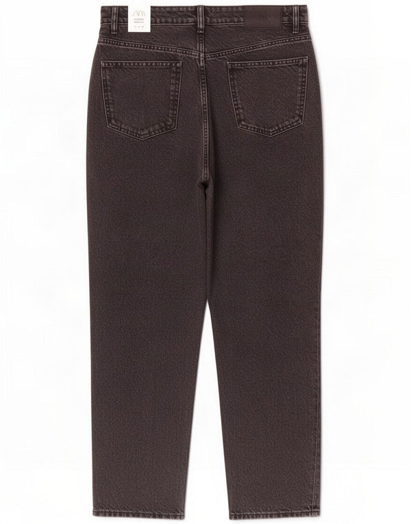 Zara Womens Mom High Rise Tapered Jeans EU 44 XL W30 L27 Algodão Preto
