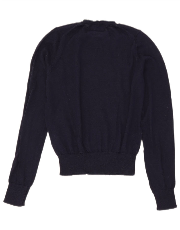 Zara Suéter feminino cropped com gola redonda Reino Unido 10 pequeno azul marinho poliéster