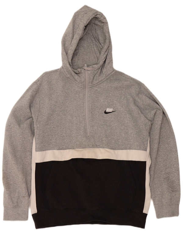 Suéter Nike masculino com capuz e zíper grande cinza colorblock algodão