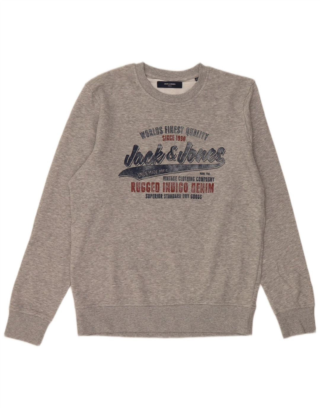 Suéter gráfico masculino JACK & JONES algodão manchado cinza médio