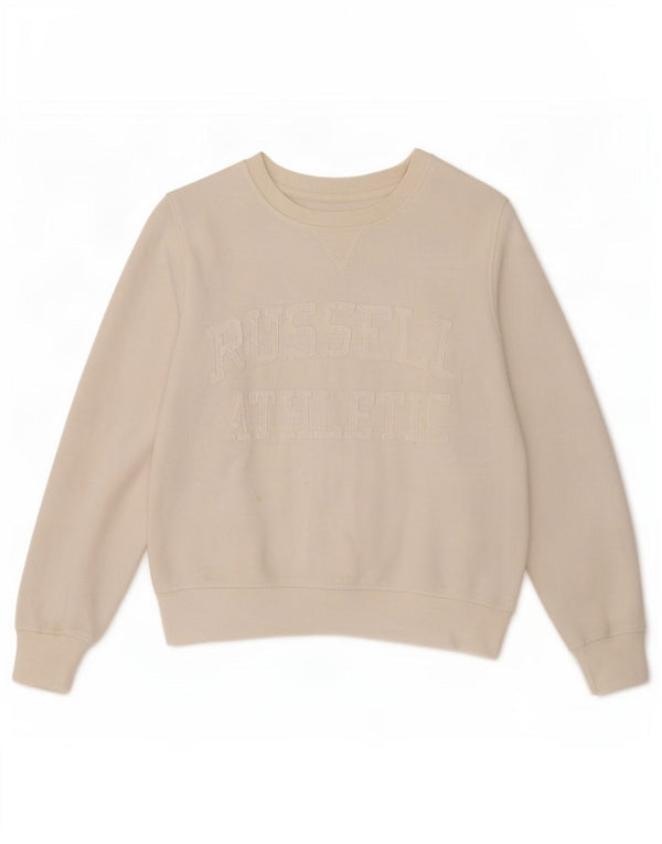 Russell Athletic feminino moletom gráfico jumper UK 14 médio off white