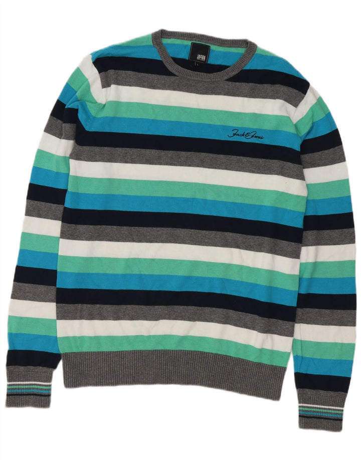 Jack & Jones Suéter masculino com gola redonda, grande listrado multicolorido
