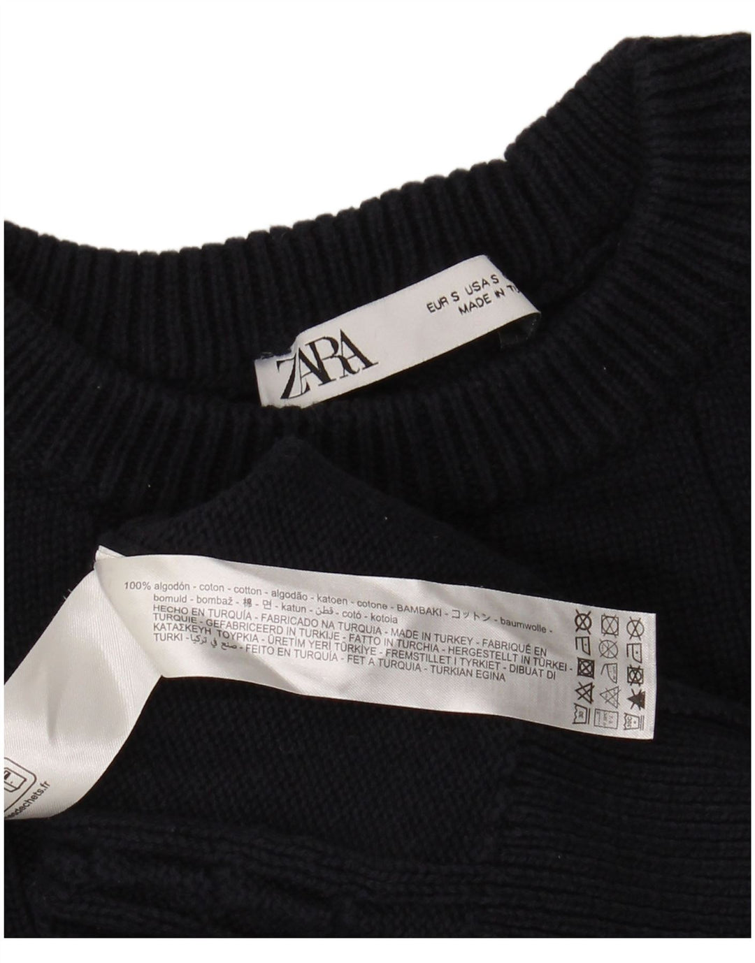 Zara Suéter masculino com gola redonda pequeno algodão azul marinho