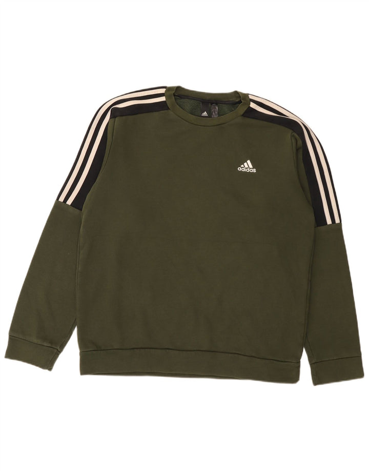 Adidas Mens Moletom Jumper Pequeno Cáqui Colorblock Algodão