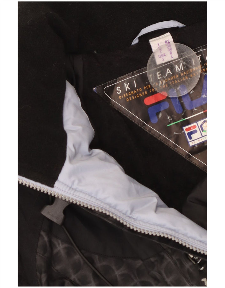 Jaqueta de esqui feminina com capuz grande FILA US 6 médio preto geométrico