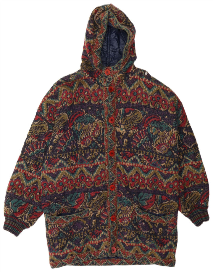 Jaqueta reversível vintage masculina com padrão abstrato UK 42 XL multicolorido