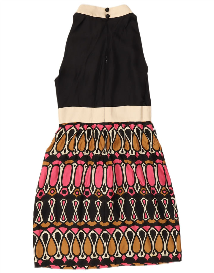 Vestido feminino MILLY sem mangas evasê US 6 seda geométrica preta média