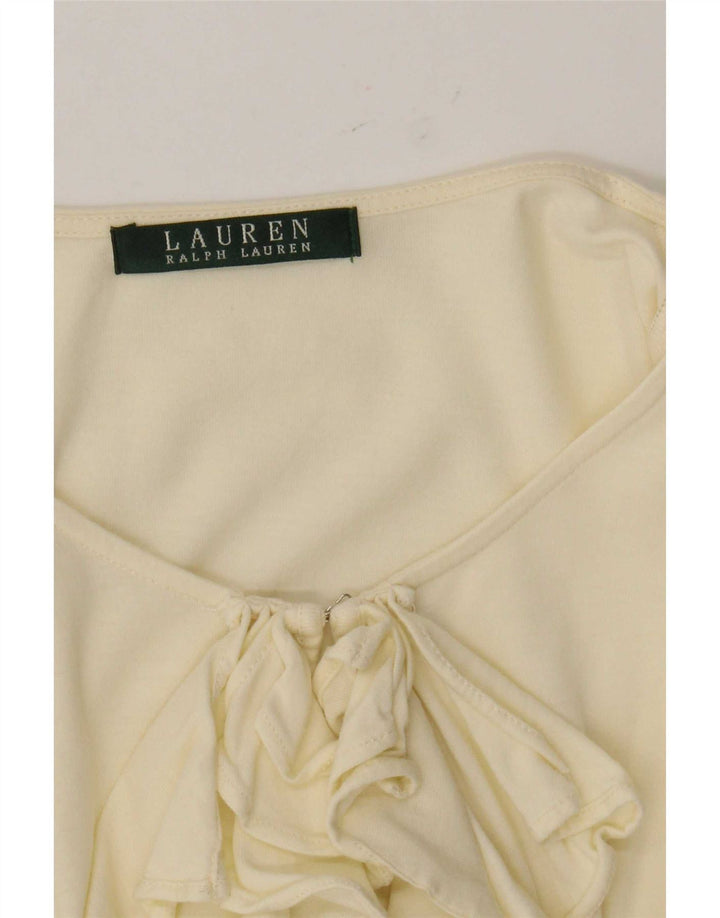 Ralph Lauren Top feminino com babados na frente e manga comprida Reino Unido 12 médio amarelo