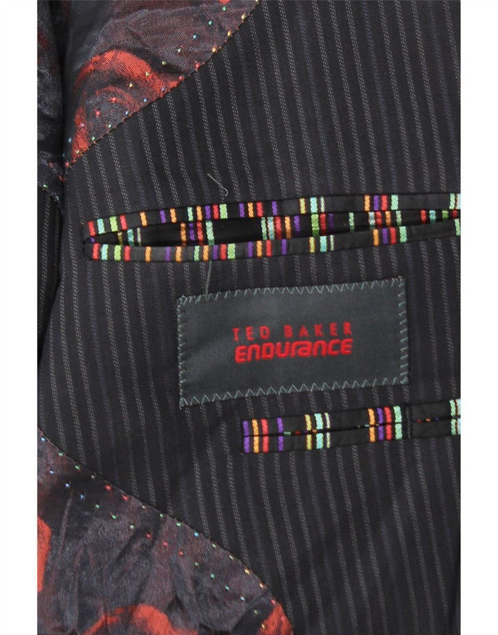 Jaqueta blazer masculina Ted Baker com 2 botões Reino Unido 40 grande listra azul marinho