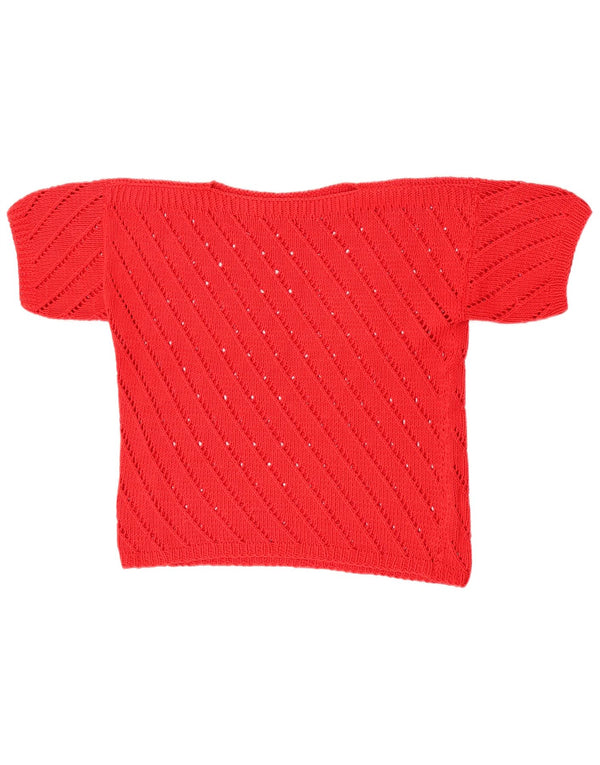 Vintage Womens Short Sleeve Crop Boat Neck Jumper Sweater UK 14 Medium Red