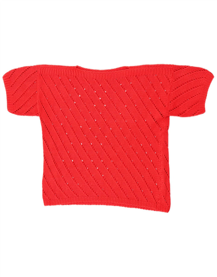 Suéter feminino vintage de manga curta com gola canoa e gola redonda Reino Unido 14 médio vermelho