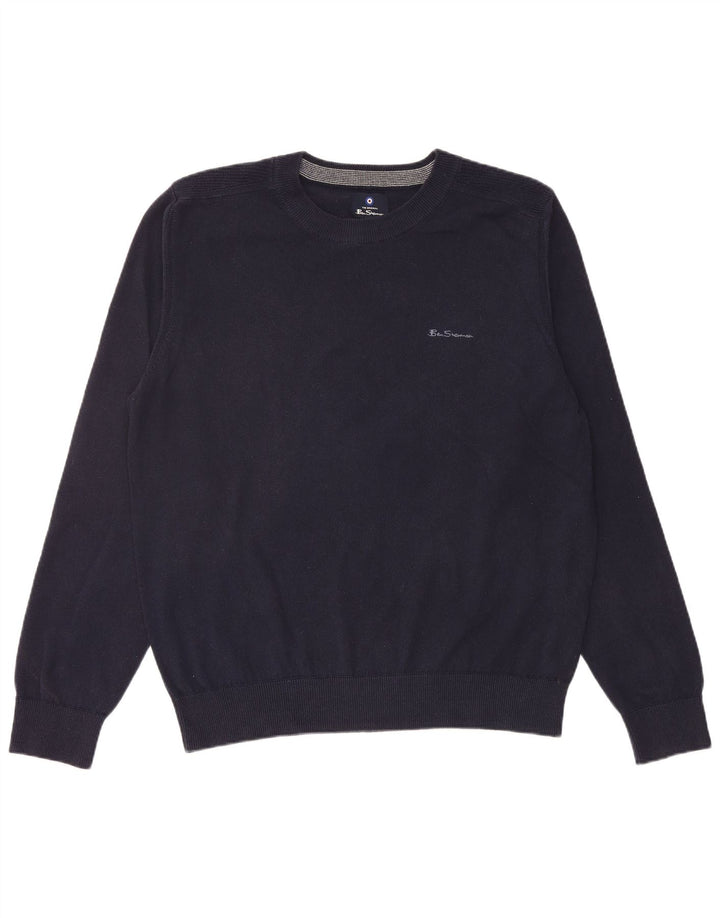 Suéter masculino BEN SHERMAN com gola redonda, grande algodão azul marinho
