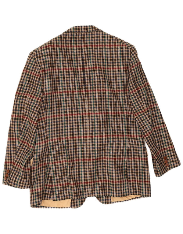 Jaqueta blazer masculina DAKS com 2 botões Reino Unido 38 lã houndstooth marrom médio