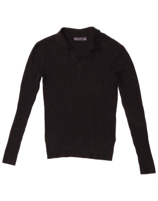 Camisa polo feminina de manga comprida Marks & Spencer Reino Unido 8 pequena viscose preta