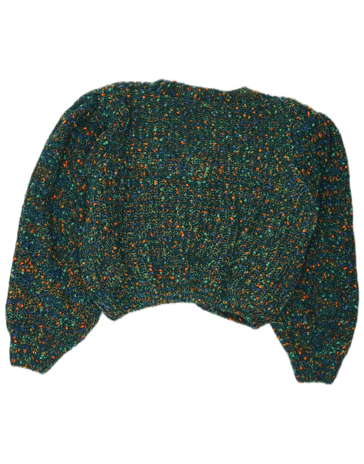 Camisola de cardigã de corte feminino cidra Reino Unido 16 grande poliéster manchado verde