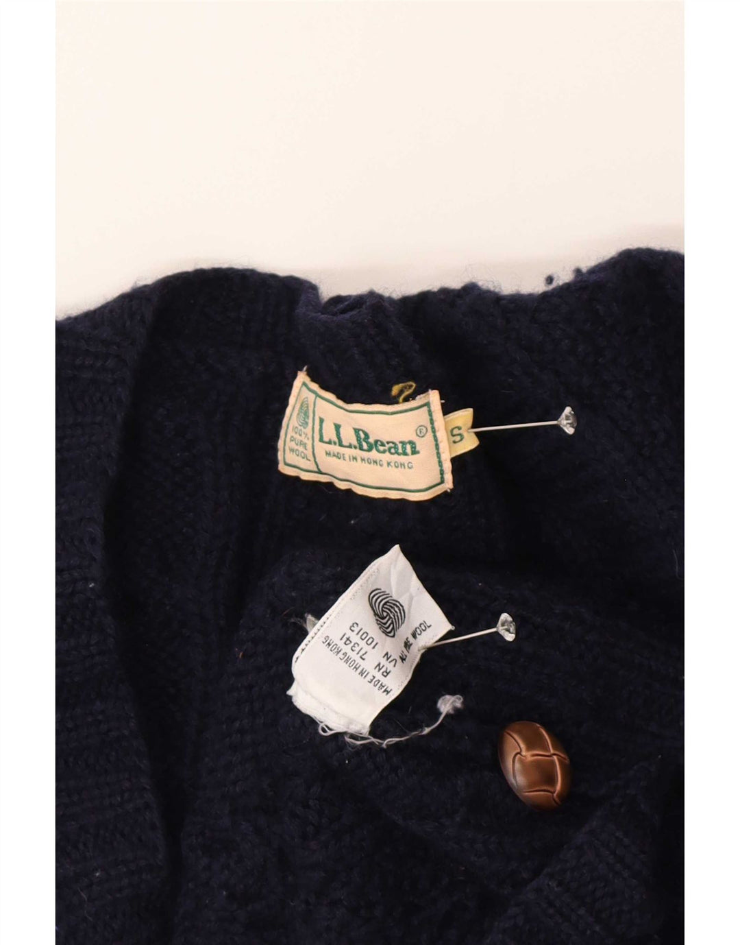 Suéter cardigã feminino grande L.L.Bean Reino Unido 10 pequeno lã azul marinho